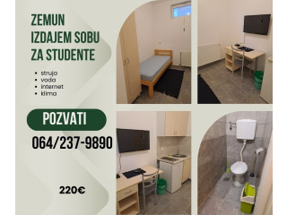 Zemun, izdajem sobu za studenta ili zaposlenu osobu