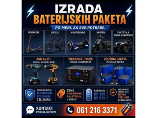 Izrada i reparacija baterija za Trotinete Skutere Bicikle Aku alate itd.